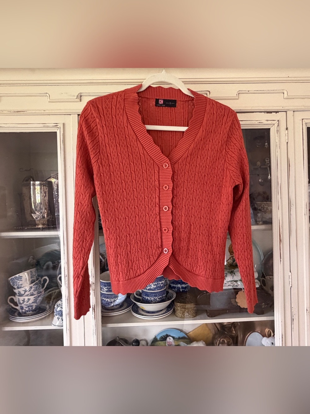 Classic Coral Cable Knit Button-Front Cardigan